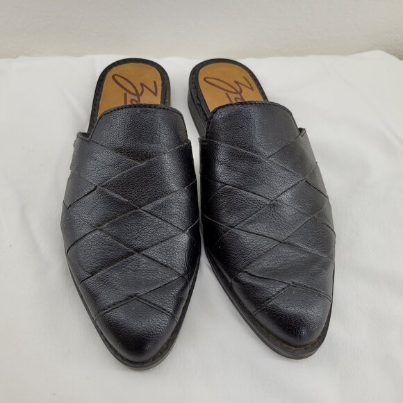 Zodiac Hendrix Mule Shoes Womens 7 Black Leather Slip On Block Heels Mules - Picture 2 of 8